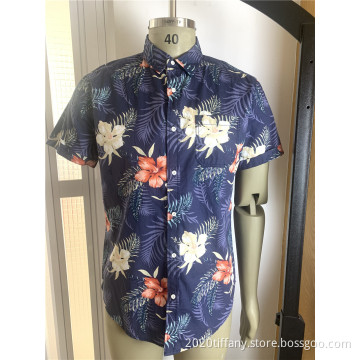 High Quality Male Short Sleeve Print Cotton Shirt